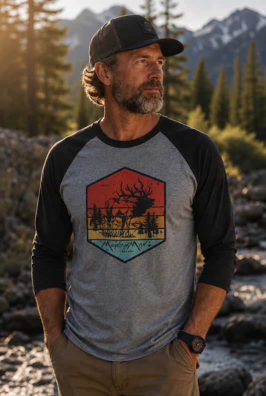 Retro Elk 3/4 Sleeve Raglan T-Shirt